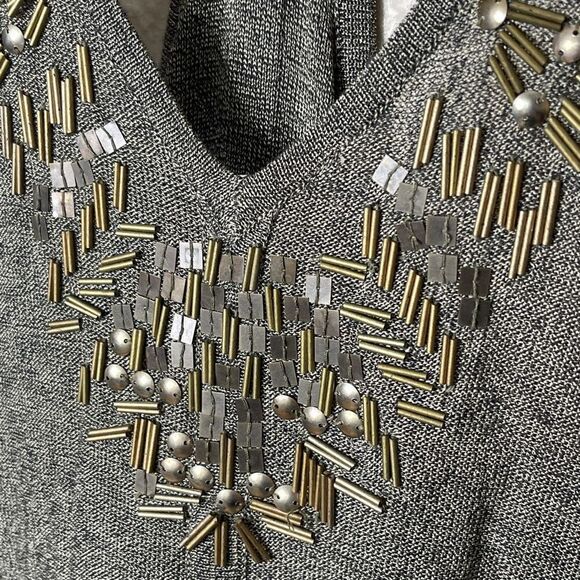 Cache Shirt Women's Medium Green Swing Tank Top Beads Embroidered V-neck Vintage - Picture 6 of 11